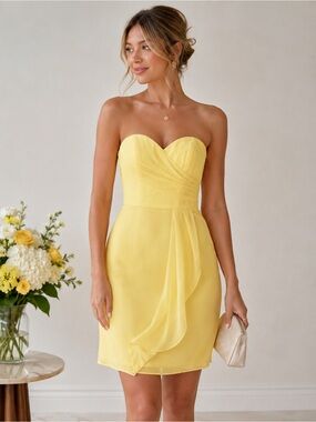 Bill Levkoff Yellow Chiffon Strapless Cocktail Bridesmaid Dress Size 8